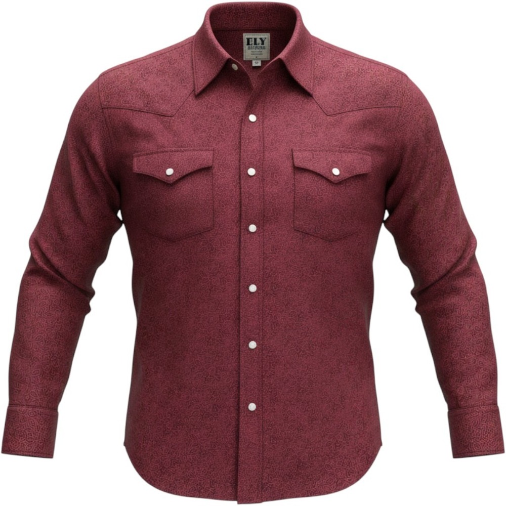 Ely Cattleman Mens XXL Burgundy Paisley Western Pearl Snap Shirt Long Sleeve
